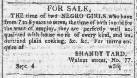 Ad for two female term slaves, 1805.